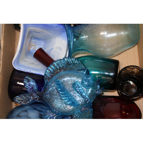 350 - A collection of vintage glassware to include mid century examples predominantly in blues and purples... 