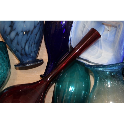 350 - A collection of vintage glassware to include mid century examples predominantly in blues and purples... 