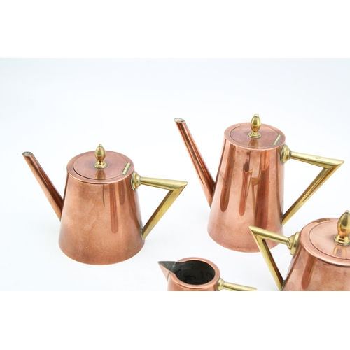 361 - An Art Deco tea and coffee set in copper and brass to include teapot, coffee pot, cream and sugar.. ... 