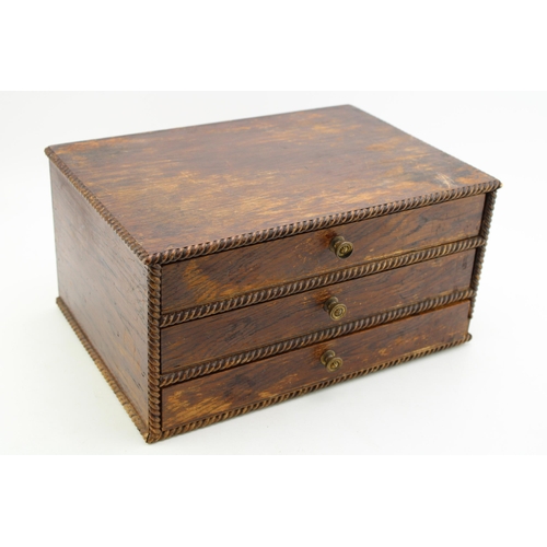 368 - A set of wooden drawers with contents relating to needwork and lacemaking. 33.5cm x 23cm, height 17c... 