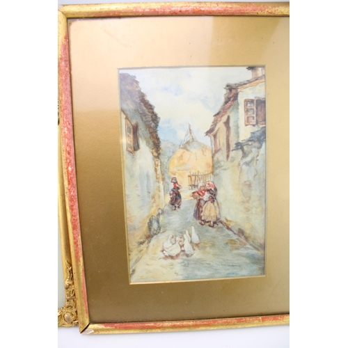 423 - A pair of c19th framed watercolour pictures one with a farm scene and gilt frame with another rustic... 