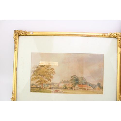 423 - A pair of c19th framed watercolour pictures one with a farm scene and gilt frame with another rustic... 