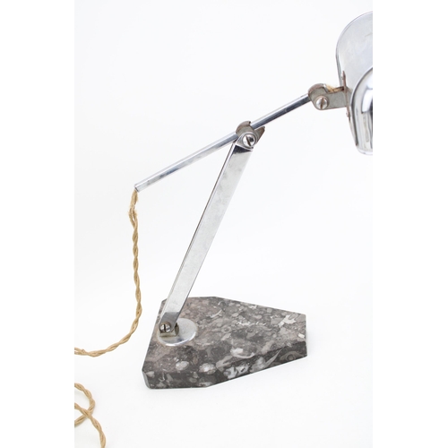 427 - A French Art deco 'Carl' desk lamp, chrome shade and adjustable arm on marble base. Height 36cm.