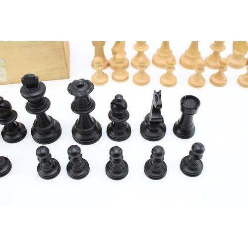 437 - A Staunton Chessmen boxwood chess set, made in France. Height 8.5cm.