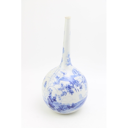 458 - 19th century Japanese Seto onion / bottle vase, 29.5cm tall (slight chip to rim), blue and white, cr... 