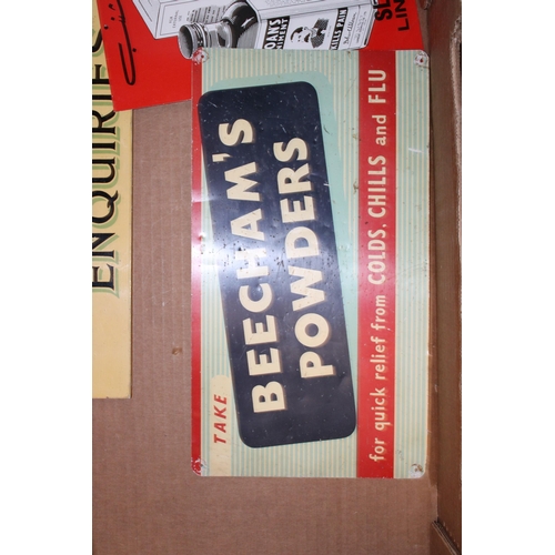 470 - A collection of vintage and contemporary advertising shop signs to include 'Beecham's Powder', 'Ward... 