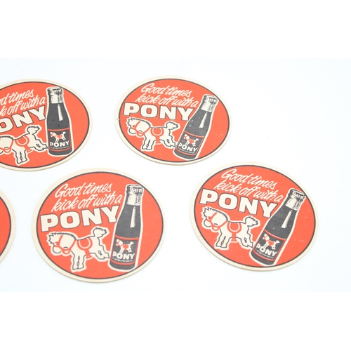 476 - Five vintage advertising beer mats 'Good Times Kick Off With A Pony'. Diameter 9.5cm.