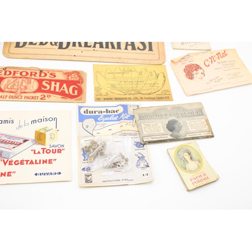 481 - A collection of advertising ephemera on card to include 'Bed & Breakfast' sign, 'Bedford's Red Shag ... 