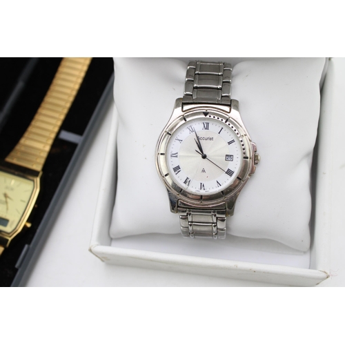 557 - A boxed Accusrist quartz watch, round dial with Roman numerals, together with a boxed gold plated ex... 