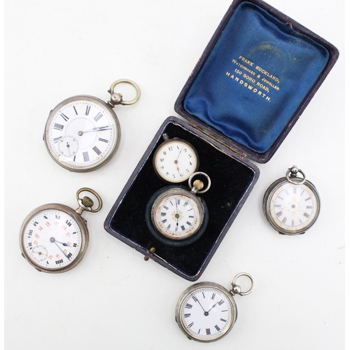 567 - A group of three Continental 935 silver pocket watches, including a keyless wind example with decora... 