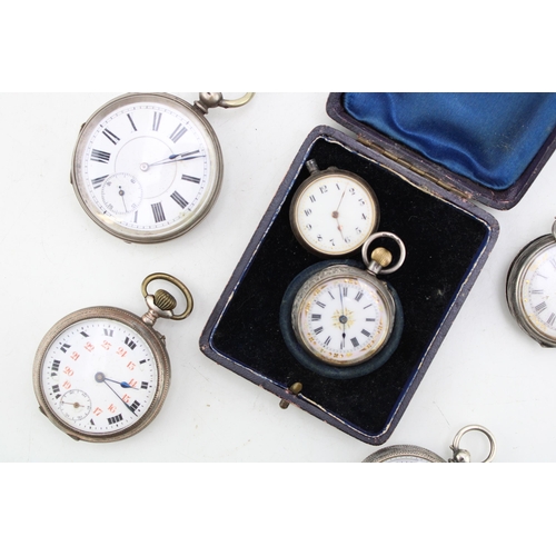 567 - A group of three Continental 935 silver pocket watches, including a keyless wind example with decora... 