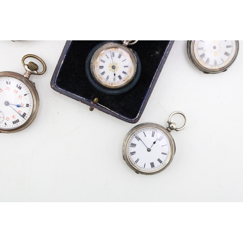 567 - A group of three Continental 935 silver pocket watches, including a keyless wind example with decora... 