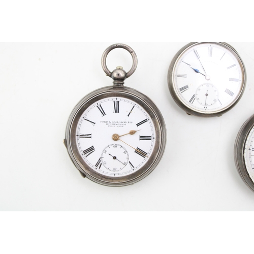 568 - A group of three Continental 935 silver cased, open faced, pocket watches, one with Ford and Gallowa... 