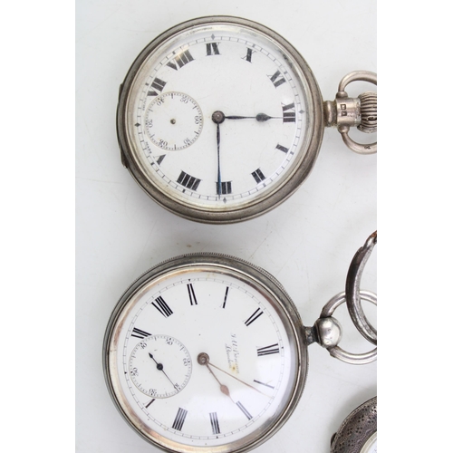 569 - A group of four silver cased pocket watches, including an example by J W Benson of London, and anoth... 