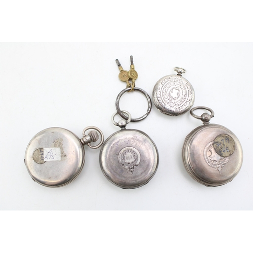 569 - A group of four silver cased pocket watches, including an example by J W Benson of London, and anoth... 