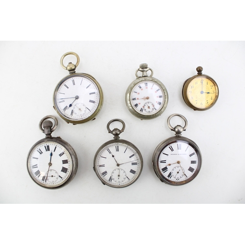 573 - A group of six various pocket watches, all open faced, including two keyless wind, one Grinberg and ... 