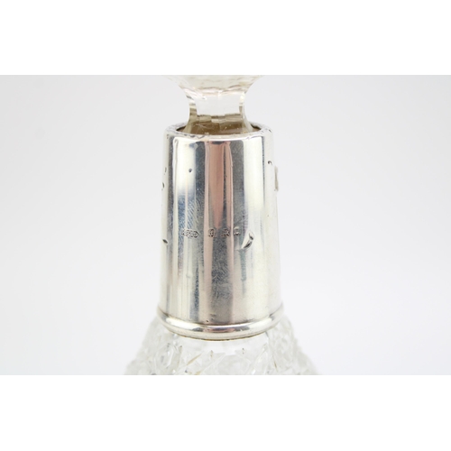 580 - Silver collared glass perfume bottle, London 1921, H Perkins & Sons, 21cm tall.