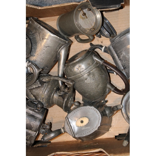 586 - A collection of pewter items to include tea and coffee pots together with an equestrian prize caddy.... 