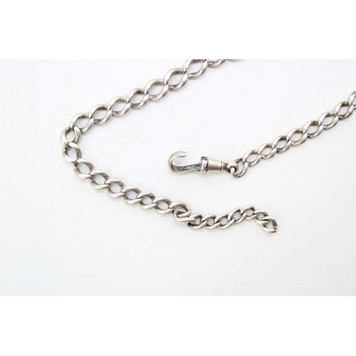 589 - A silver Albert chain, graduated links, Length 37cm. Weight 32.9g