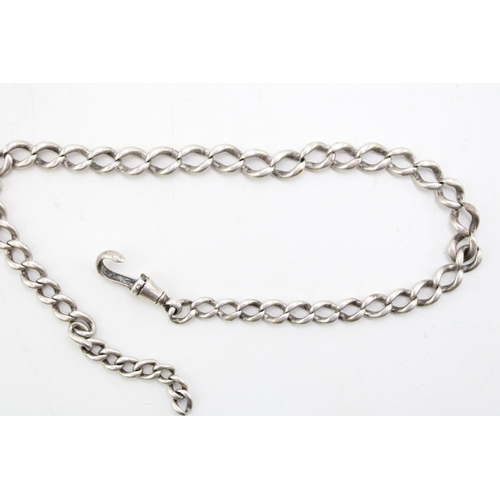 589 - A silver Albert chain, graduated links, Length 37cm. Weight 32.9g