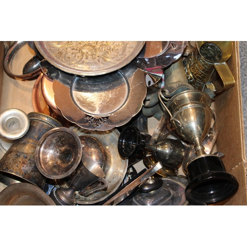 595 - A collection of silver plated items to include trays, teapot, trophies and other similar items.