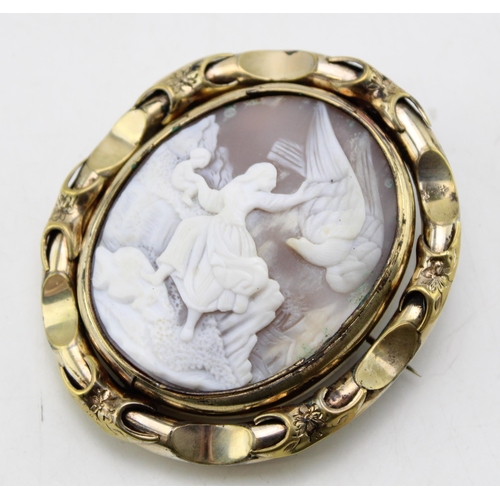 619 - Victorian large framed cameo, pivoting, locket to reverse, female profile to front, 66mm tall, pinch... 