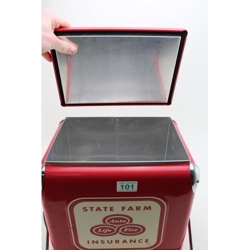 101 - An American style cooler box 'State Farm Insurance'. Height 31cm, width 32cm, 24cm.