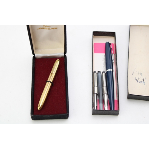 113 - A boxed vintage Parker Fountain pen together with a boxed vintage Fisher Space Pen a/f. (2)