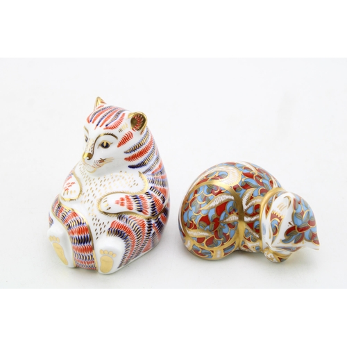 2 - Royal Crown Derby paperweights to include a tiger cub and a sleeping cat (2), first quality with sto... 