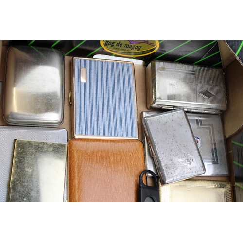 211 - A large collection of vintage cigarette cases include examples in chromium and silver plate. (Qty)