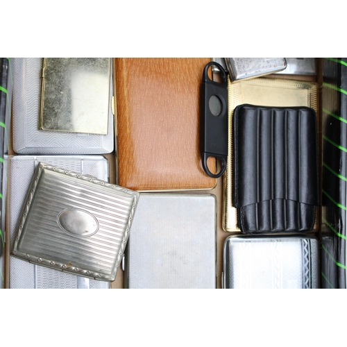 211 - A large collection of vintage cigarette cases include examples in chromium and silver plate. (Qty)