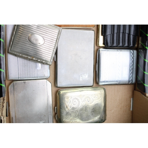 211 - A large collection of vintage cigarette cases include examples in chromium and silver plate. (Qty)