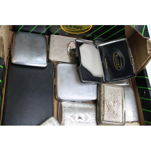 212 - A large collection of vintage cigarette cases include examples in chromium and silver plate. (Qty)