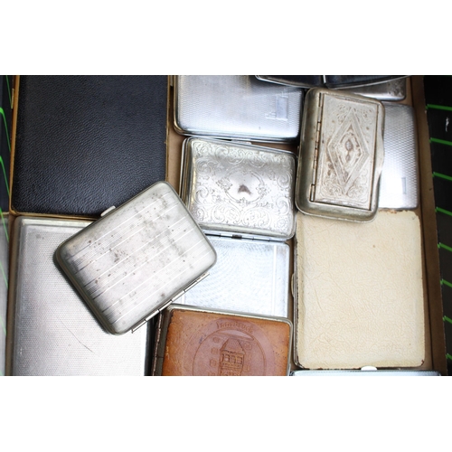 212 - A large collection of vintage cigarette cases include examples in chromium and silver plate. (Qty)