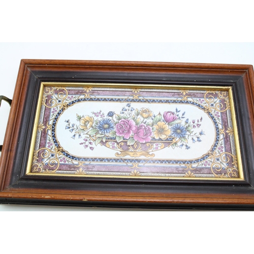 219 - A vintage decorative tile tray, possibly Minton. 38cm x 23cm.