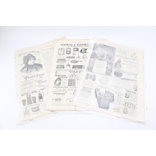 220 - A collection of loose leaf newspaper sheets from the late 19th century, dated 1893 and 1888 to inclu... 