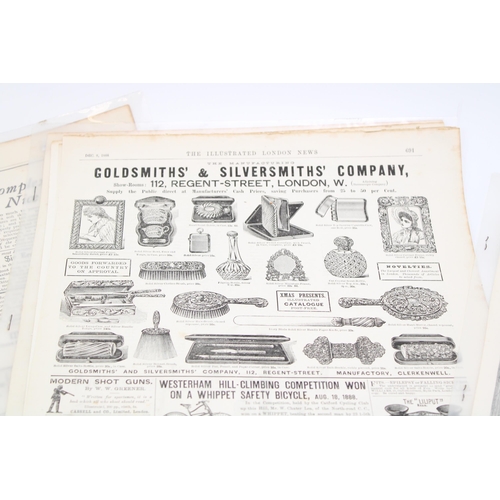 220 - A collection of loose leaf newspaper sheets from the late 19th century, dated 1893 and 1888 to inclu... 