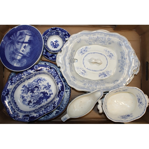 234 - A mixed collection of blue and white ceramic items to include 19th century tureen, Cauldon dish and ... 