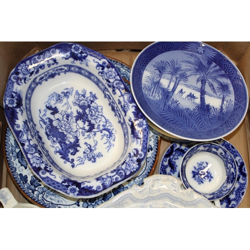 234 - A mixed collection of blue and white ceramic items to include 19th century tureen, Cauldon dish and ... 