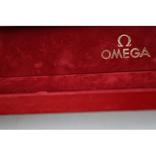 242 - An original vintage gentleman's Omega watch box in red leather. Length 22cm.