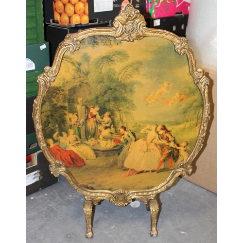 263 - A vintage mid century Italian fire screen in a Rococo style depicting Jean - Baptiste - Joseph Pater... 