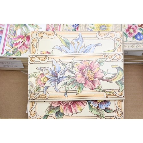 47 - Minton and Hollins H&R Johnson hand decorated transfer floral 2 x 2 tile panels and 2 individual til... 