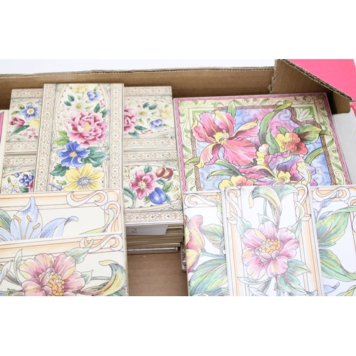 47 - Minton and Hollins H&R Johnson hand decorated transfer floral 2 x 2 tile panels and 2 individual til... 