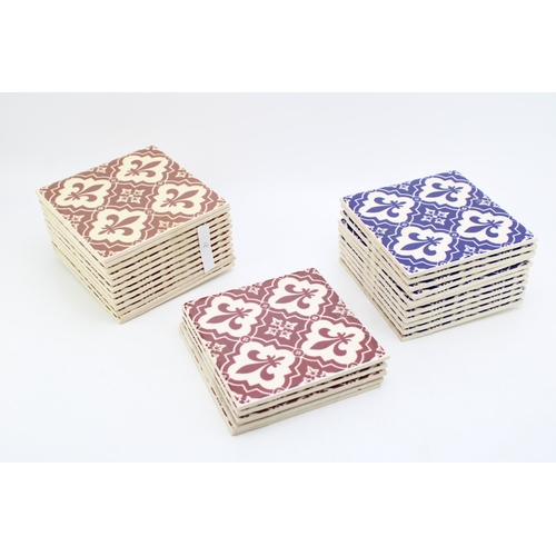 50 - A collection of tiles to include Minton Hollins one colour print Heraldic design in trial Maroon for... 