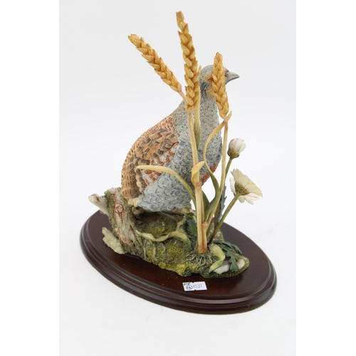 58 - A Country Artists Wild Grey Partridge with Wheat and Daisies on a wooden plinth. Height 28.5cm. Coll... 