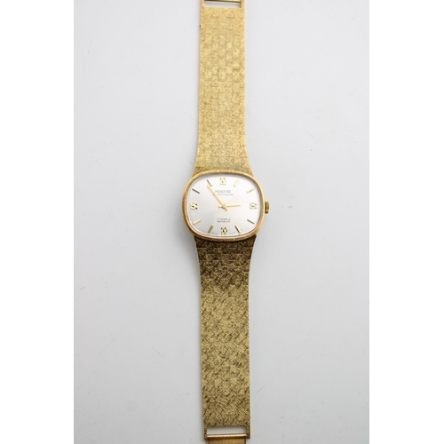 2 - A Montine of Switzerland 17 Jewels Incabloc wristwatch, gold plated on gold plated bracelet. Case di... 