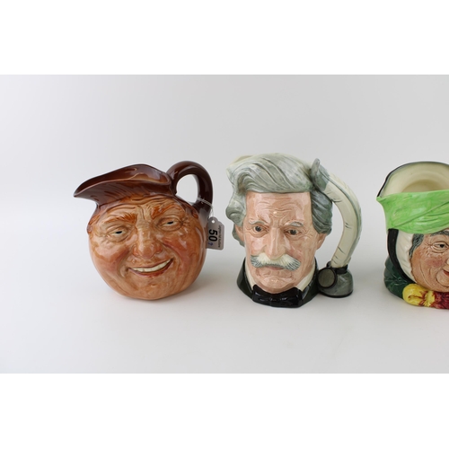 15 - Large Royal Doulton character jugs to include Mark Twain, John Barleycorn and Sairey Gamp (3).