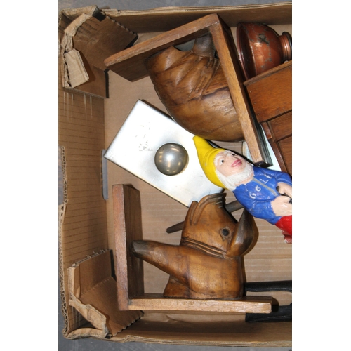 114 - A collection of household items including a brass vanity mirror, wooden pigeon holes and pair of pig... 