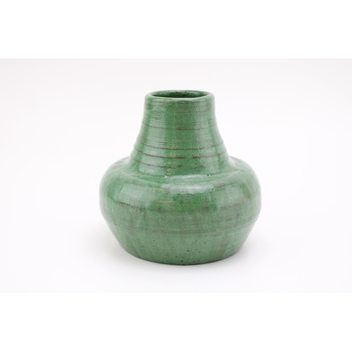 128 - Eric Rogers studio pottery vase, gourd form, green colourway, 10.5cm diameter.