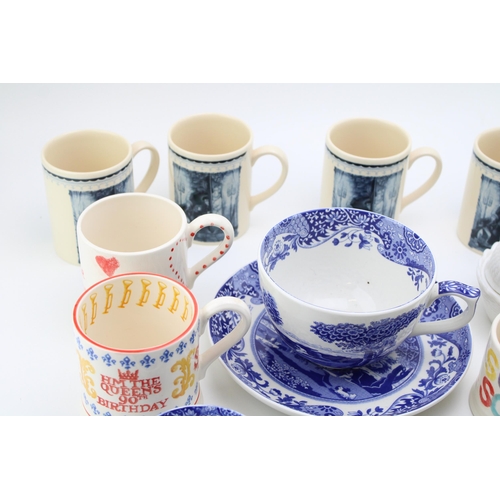 143 - Pottery to include an oversized Spode breakfast cup and saucer, three Emma Bridgewater self painted ... 